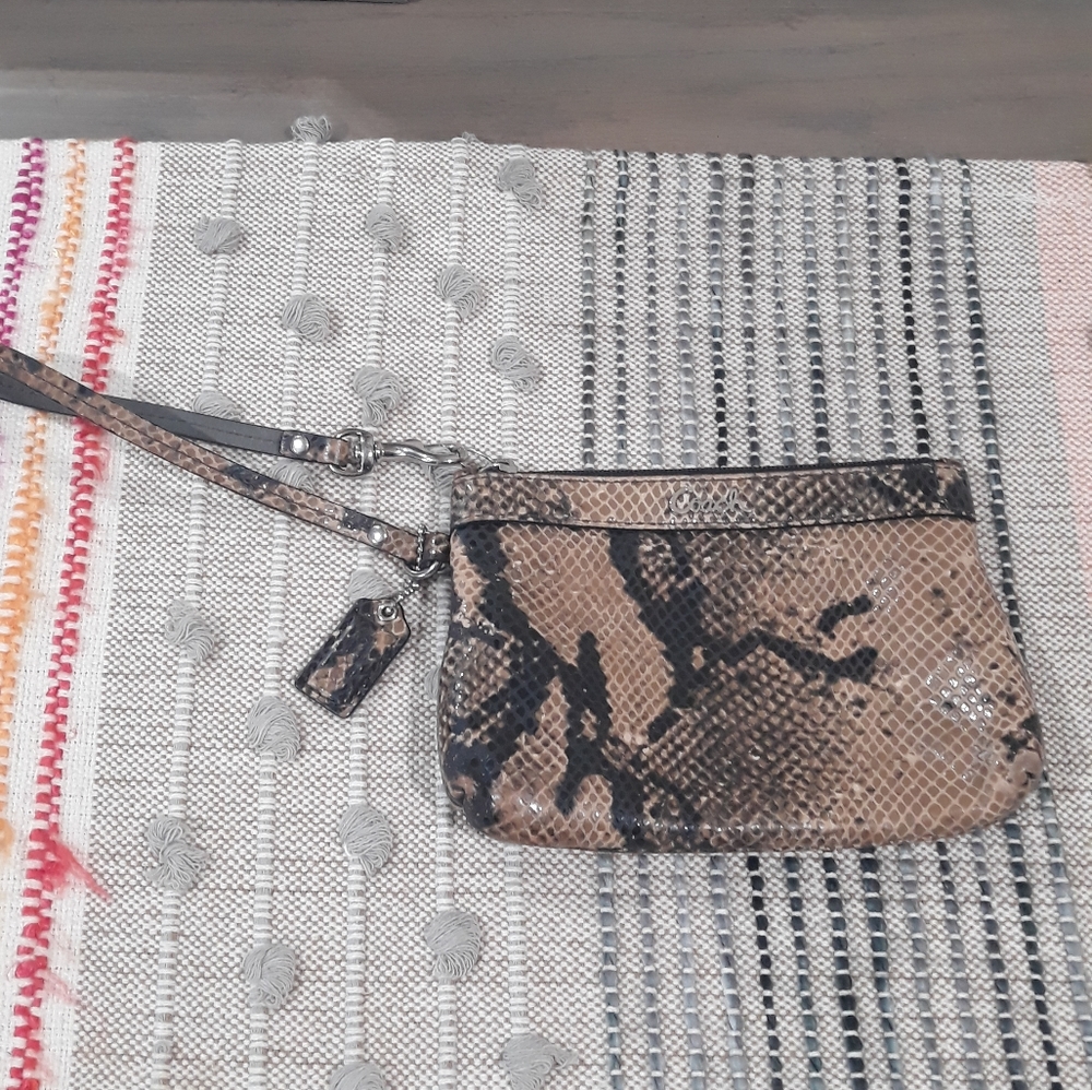 Coach snakeskin wristlet in tan 7x5